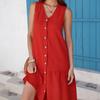 Summer Dress V-Neck Sleeveless Single-Breasted Solid Color Mini Dress Solid Color Loose