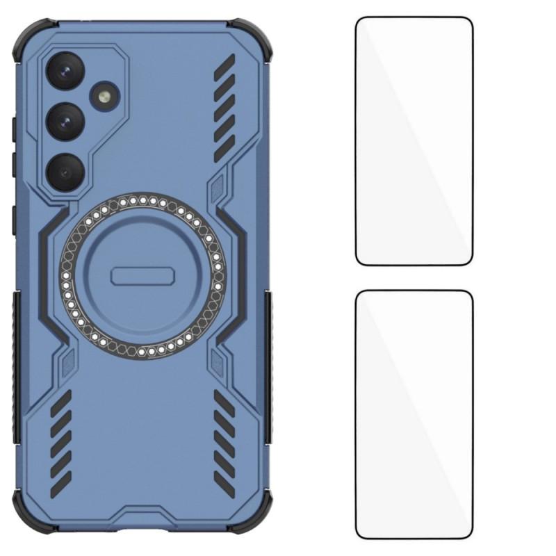 For Samsung Galaxy A55 5G Magnetic Case WANLONFENG DJ Series PC TPU Phone Cover with 2Pcs Tempered Glass Film