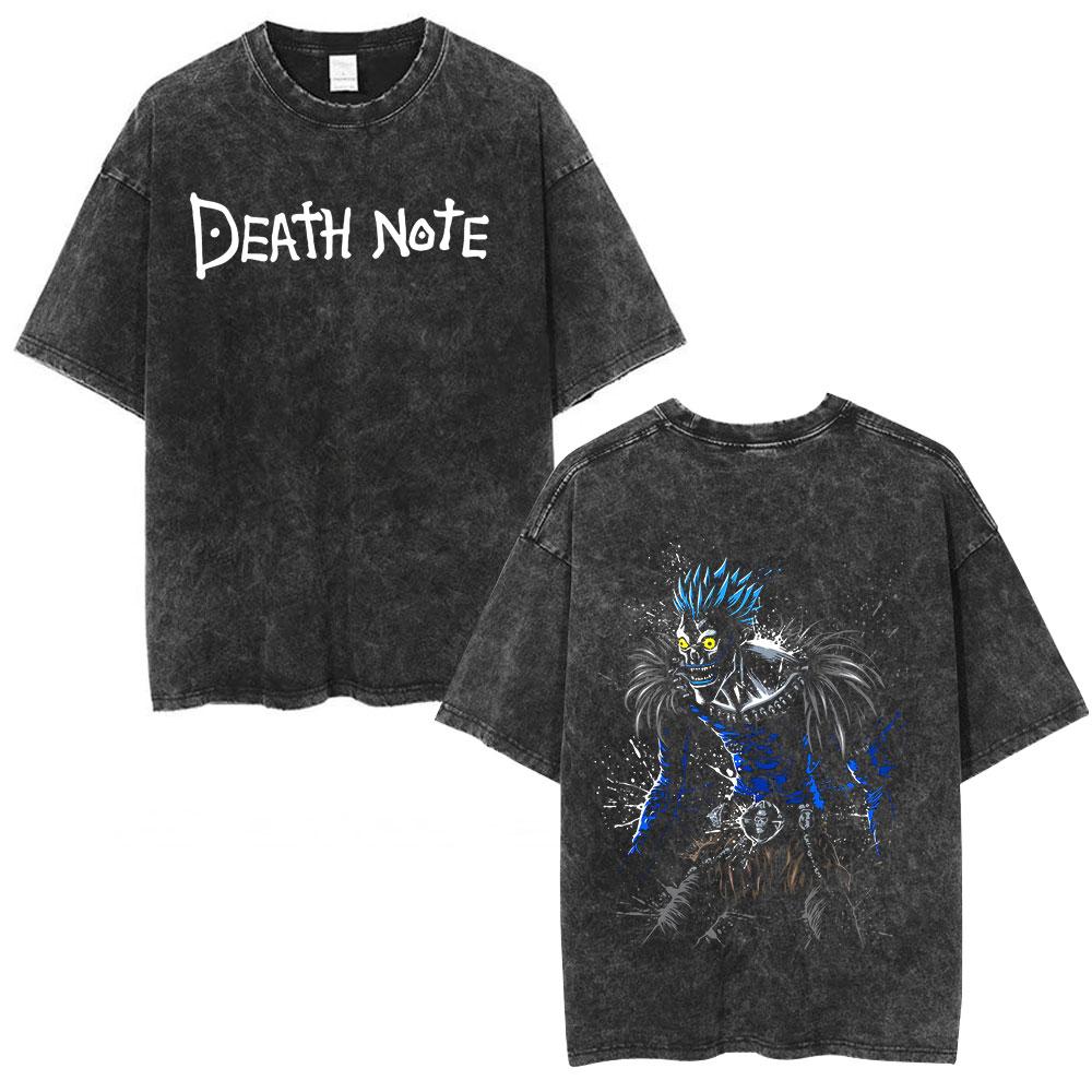Vintage Washed Anime Death Note Manga Logo Graphic T-shirt Men Women Printed Tee Summer Casual Fashion Clothing Tops High Quality Streetwear