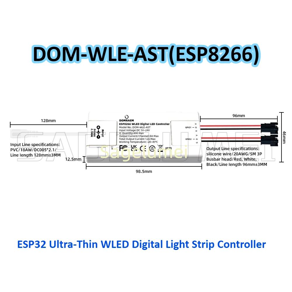 

WLED Цифровой Микрофон Светодиодный Контроллер Ленты ESP32/ESP8266 Ультратонкий 2-канальный 5-24В Максимальный Выход 12А Управляет 800 IC WLED WiFi Пульт Адресуемый