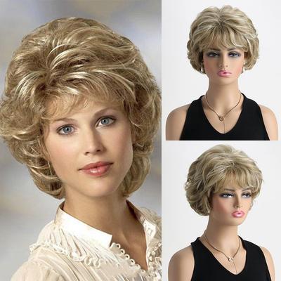 Kurzwellige flauschige blonde Pixie-Schnitt Perücken für Frauen Natürliches gefälschtes synthetisches Haar Perücke mit Pony Alltag Party