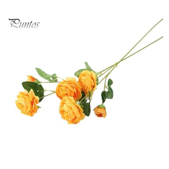 Artificial Plant 3 Branches 2 Big Heads 1 Small Bud Peony Faux Silk Flower Realistic Green Leaves Non-withered Table Centerpiece Wedding Decor