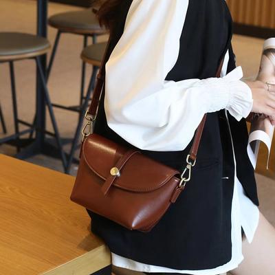 Spring Summer New Genuine Leather Women's Bag Fashion Vegetable Tanned Top Layer Cowhide Crossbody Small Bag Korean Style Casual Simple Dumpling Bag