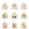 Lovely Cartoon Rabbit Printed Kitchen Aprons for Women Kids Sleeveless Cotton Linen Cooking Cleaning Tools
