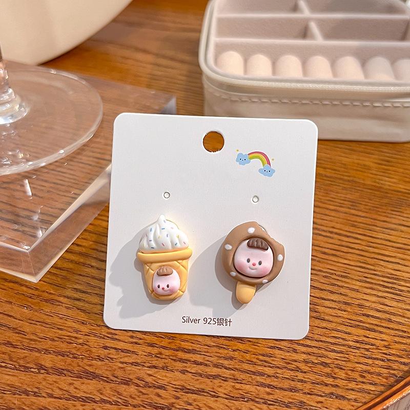 Summer Cartoon Cute Fruit Anthropomorphic Q Version Fun Girl Stud Earrings Peach Cow Flowers