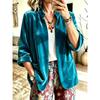 Women Velvet Open Front Blazer Stand Collar Three Quarter Sleeve Casual Loose Jacket With Pockets Autumn Outerwear