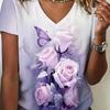 Summer Women's 3D Printed V-Neck T-Shirt Fashion Versatile Breathable Trend Casual