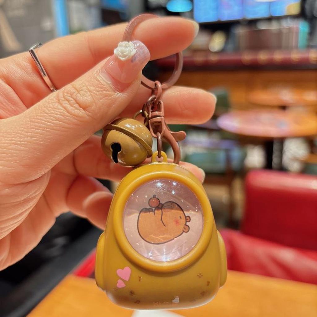 Luminous Capybaras Keychain Portable Cartoon Space Capsule Pendant For Backpack Stylish Animal Night Light Keyring
