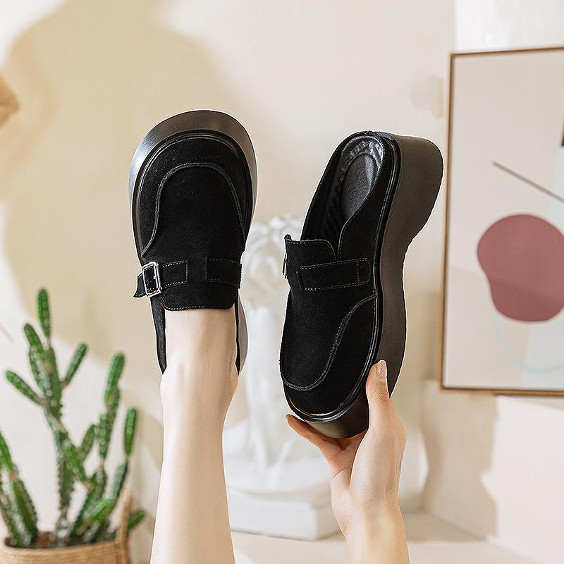 Fashion AIYUQI Slippers Women Spring Platform 2025 New Genuine Leather Half Slippers Women Closed Toe Fashion Buckle Women's Slippers
