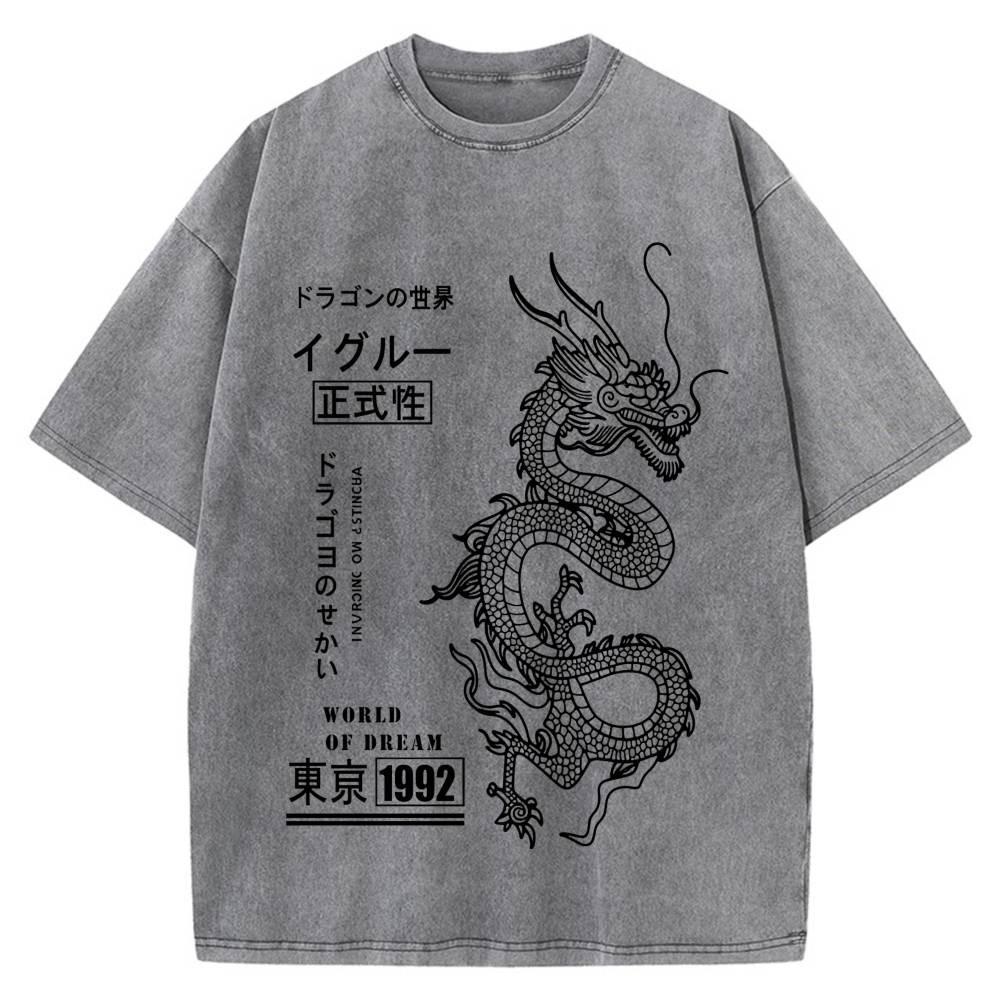 100% Cotton Oversized T-Shirt, Japanese Dragon Vintage Streetwear Unisex Tee S разноцветный