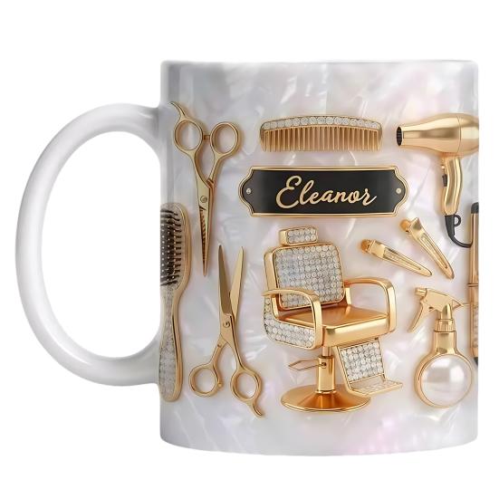 

Personalized Hair Stylist Mug Ceramic 330ml Hairdresser Coffee Cup with Gold Salon Tools Stylish Barber Gift for Women Men Birthday Christmas A