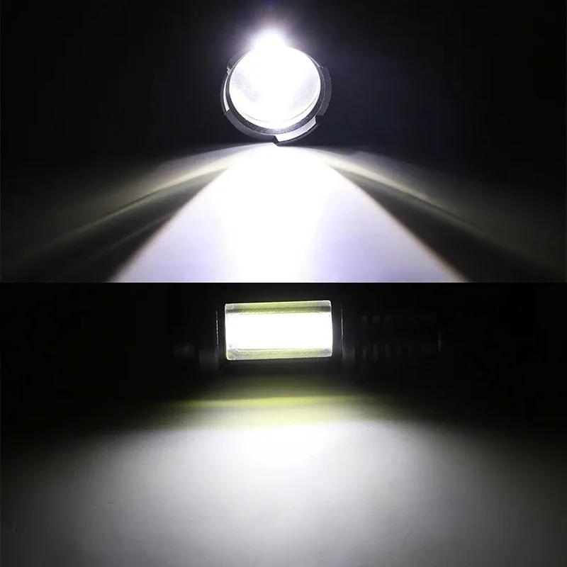 LED Flashlight Rechargeable Super Bright Mini Work Light 3 Modes Waterproof Portable COB Tactical Torch Zoomable Camping Lantern