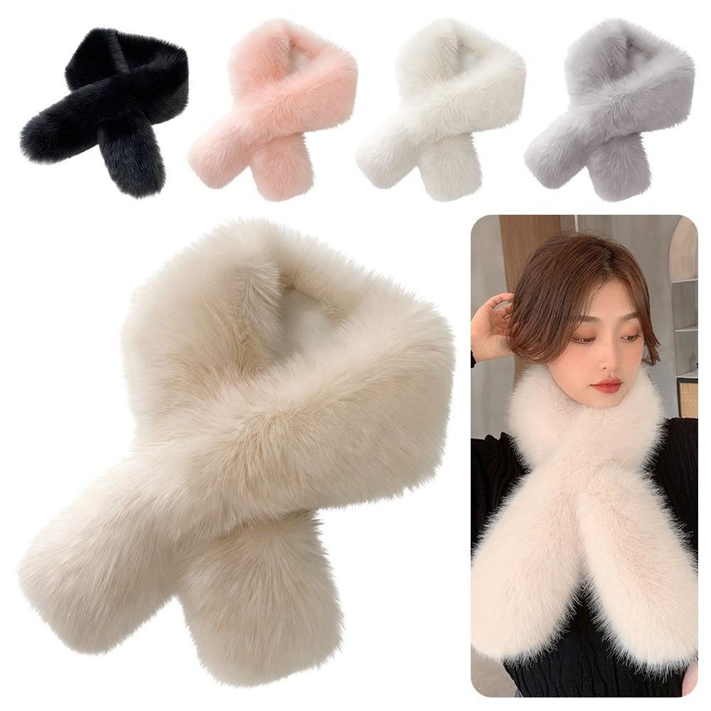 Versatile Faux Fox Rabbit Fur Collar Scarf Solid Color Neck Warmers Cozy Faux Fur Scarf  For Women
