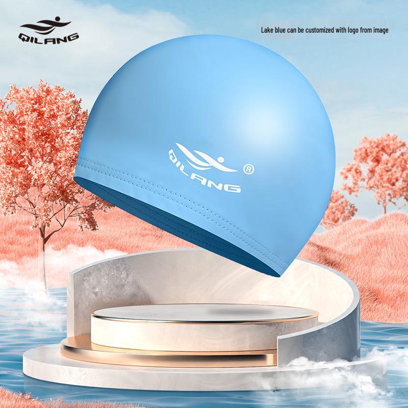 Qilang Adult Waterproof PU Swim Cap - Unisex Non-Tightening Solid Color Design озеро синий