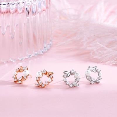 Original Pearl Garland Stud Earrings Female Niche Simple Mori Fairy Ins Wind Flower Pearl Earrings