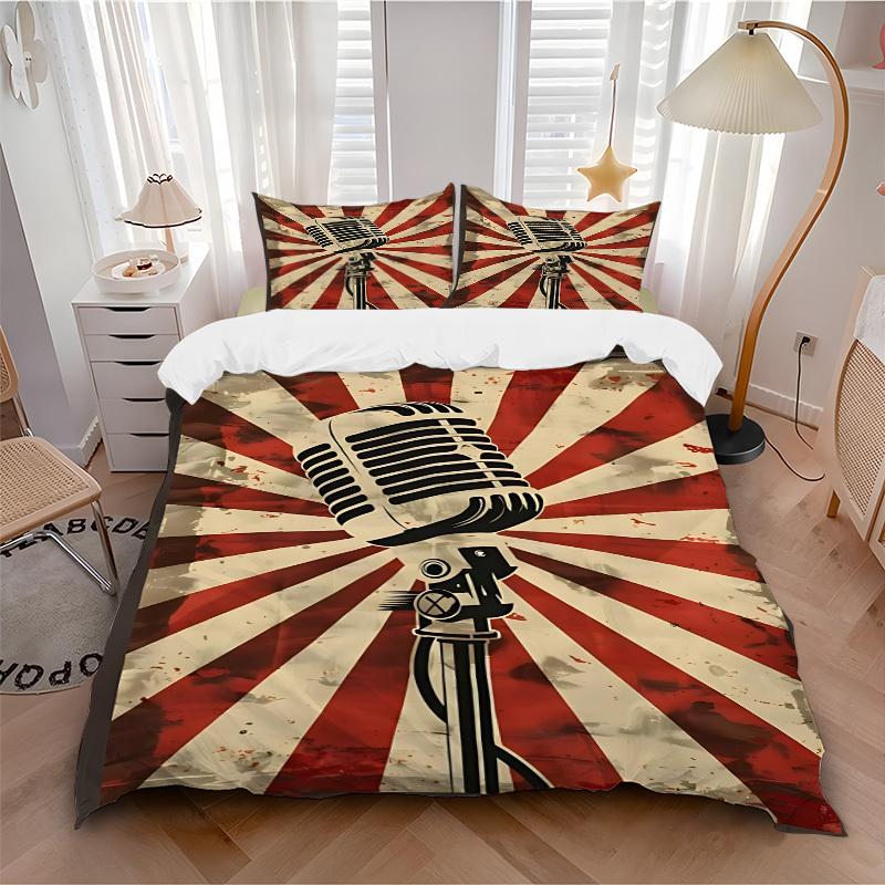 3pcs microphone Duvet Cover Set, Soft Comfortable Duvet Cover,Guest Room (1*Duvet Cover + 2*Pillowcase, Without Core) yy251104105