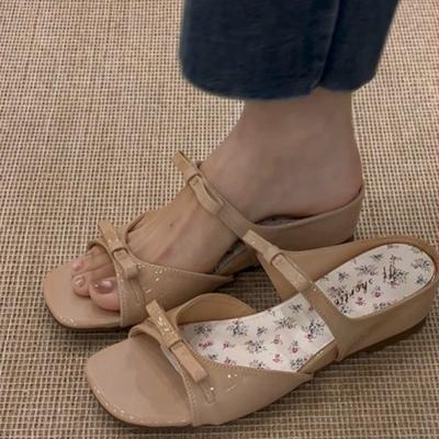 Small Inner Heightened Women's Shoes for Spring and Summer Round-toe Open-toe Flower Bow Soft-soled Cool Slippers