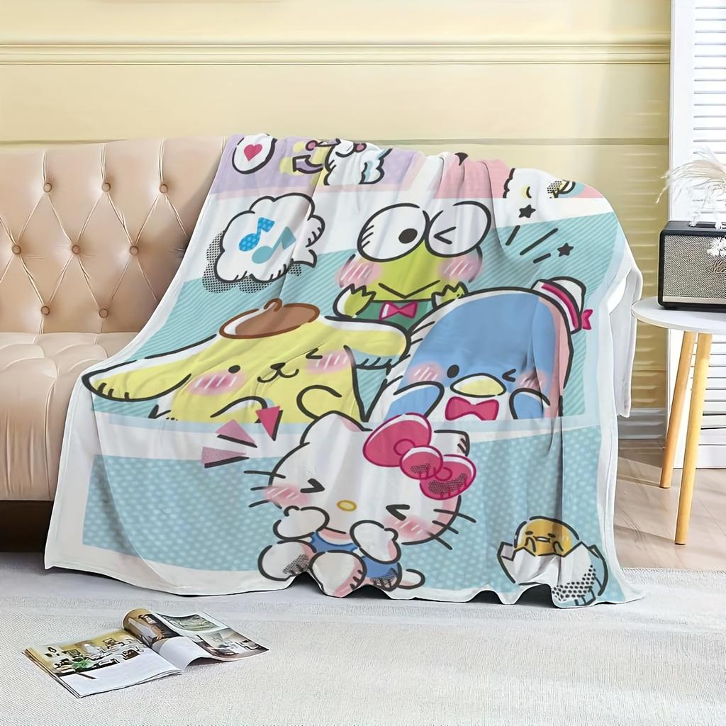 Sanrio Cartoon Print Throw Blanket Soft Cozy Nap Blanket for Sofa Bed Camping Travel Ideal Festival Birthday Gift for Kids
