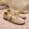 Comfortable Sheepskin Mary Jane Flats Women Ballet Shoes Round Toe Minimalist Strap Low Cut Casual Shoes