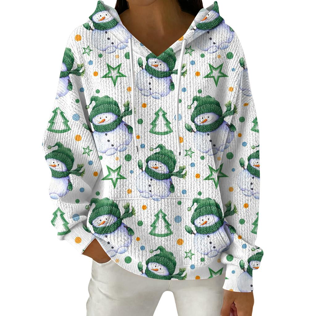 Women's Fashion Casual Christmas Print Pullover Long-Sleeve Hooded Sweatshirt