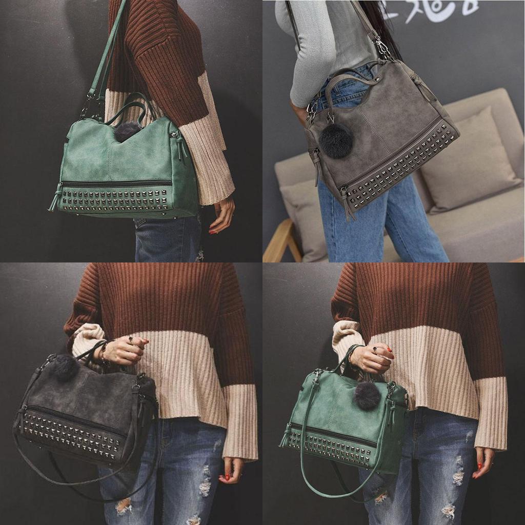Chic And Spacious Casual Women Large Capacity Solid Rivet Shoulder Messenger Crossbody Bags