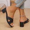 Summer New Woven High Heels Plus Size Block Heel Sandals Women