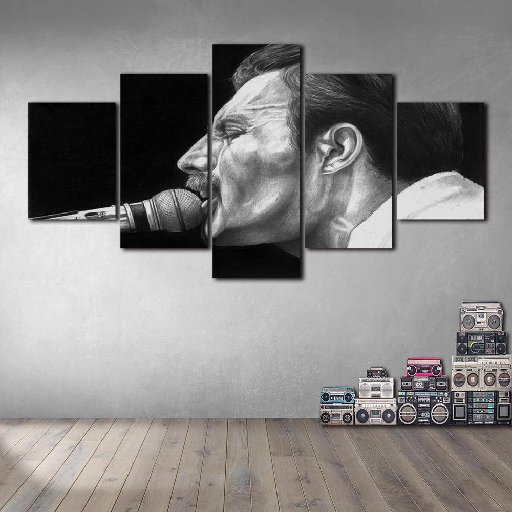 Peinture sur toile Singer Sans cadre 5 pièces Freddie Mercury Musique Affiche Modulaire Impression HD Art Mural Image Décoration Salon Maison