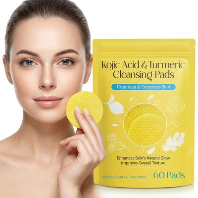 Kojic Acid Turmeric Face Cleansing Pads for Dark Spots, Brightening & Uneven Skin Tone | Enriched with Vitamin C & Vitamin B5 | 60 Gentle Facial Ex
