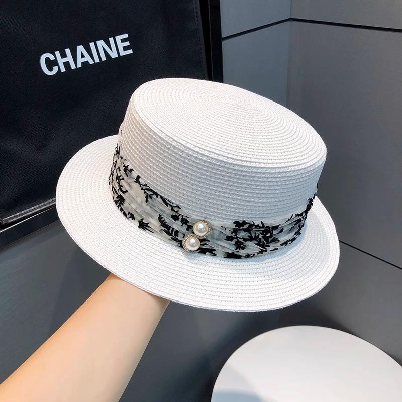 Straw hat women's summer beach seaside vacation sunshade sunscreen hat straw temperament flat top top hat new sun hat