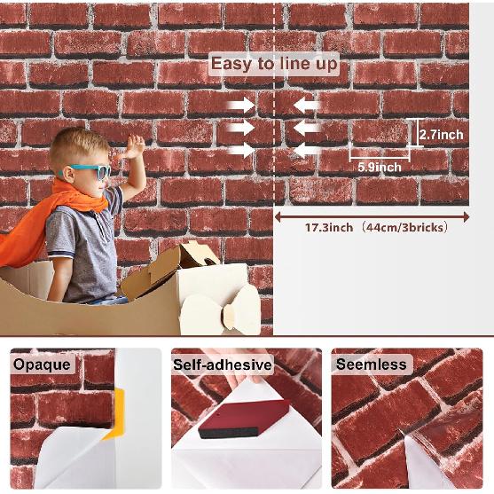 Peel and Stick Contact Paper for Wall Faux 3D Brick Self Adhesive Contact Pap