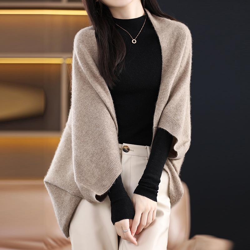 2023 Autumn/Winter Women's Batwing Sleeve Cashmere Shawl: Loose Knit Lazy Style Wool Coat & Multifunctional Scarf