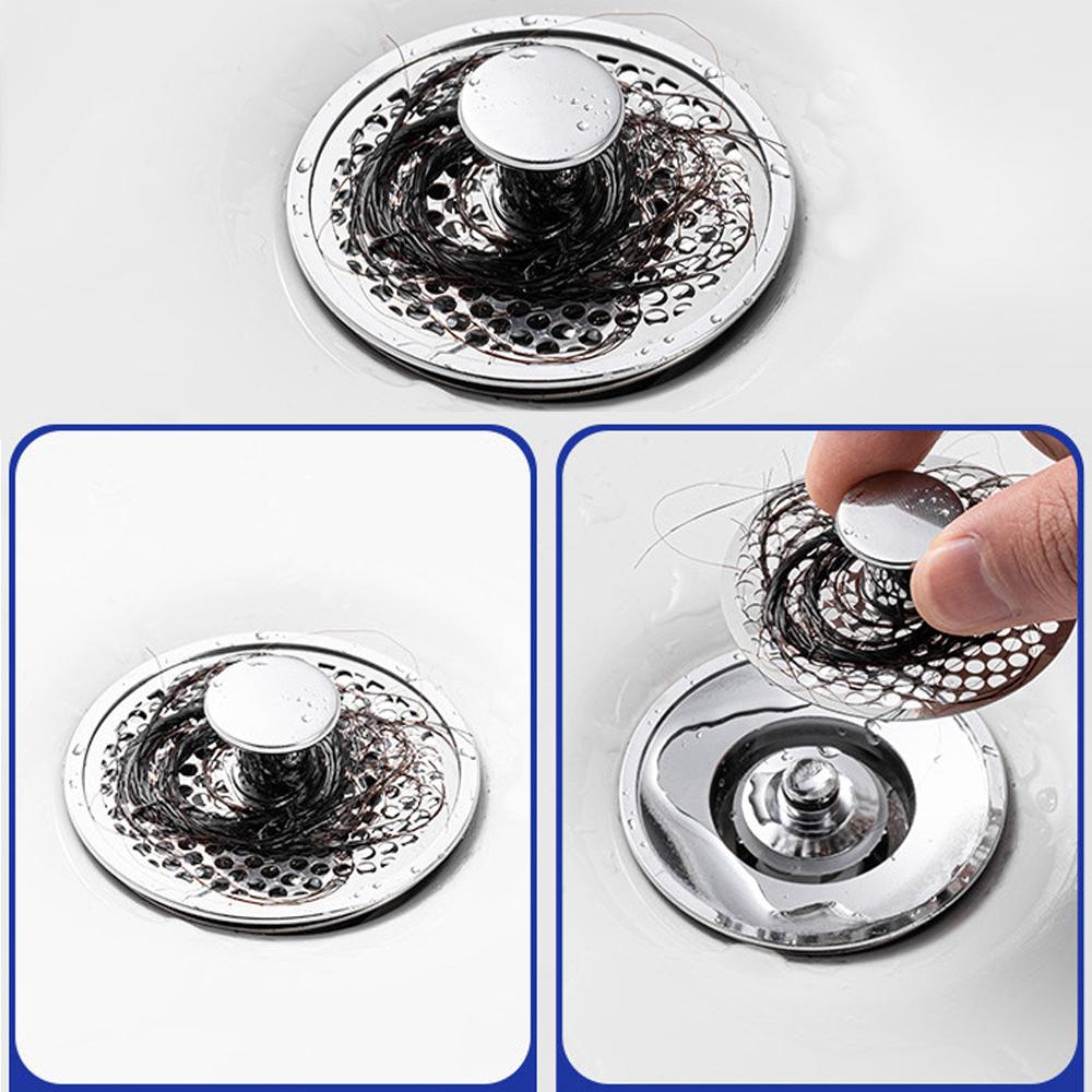 Korek uniwersalny 3w1 srebrny typu pop-up do umywalki łazienkowej, odpowiedni do kalibrów 25-38 mm