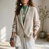 Women's Fashion Color Lapel Collar Long Sleeve Button Down Knit Cardigan Sweater Jacket Loose Fit Drop Shoulder
