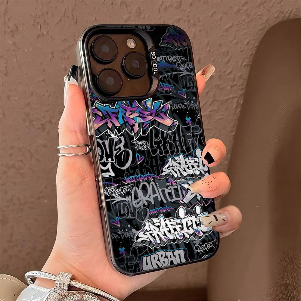 Cool Black Graffiti Color Phone Case For IPhone 17 16 15 14 13 12 11 Pro Max Plus Pro Shell