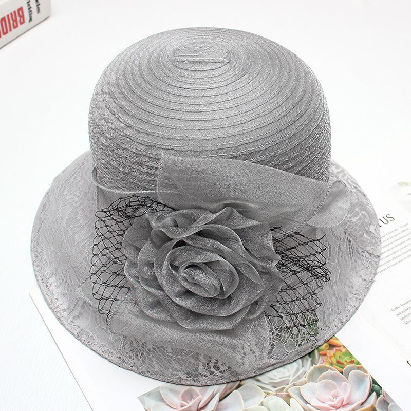Spring new hat women's spring and summer French organza lace flower folding pot hat travel wide brim fisherman
