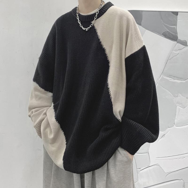 Irregular Splicing Sweater for Men, American Style Lazy High-end Knitted Sweater, Autumn and Winter Oversize Couple Sweater Jacket