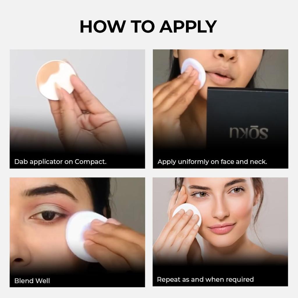 SOKU Wake Up To Make Up Matte Compact Powder with SPF, Castor Oil & Niacinamide | Lightweight & Shine Control | Long Lasting | Conceals Imperfectio