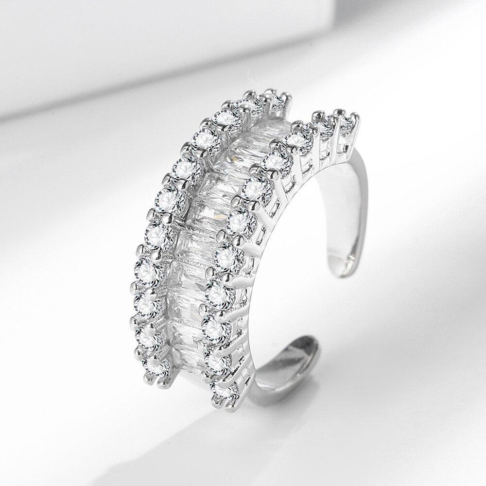 

Light Luxury Imitation Sterling Silver Ring For Women, Full Of Diamonds Imitation Moissanite Single-Row Women S Index Finger Ring