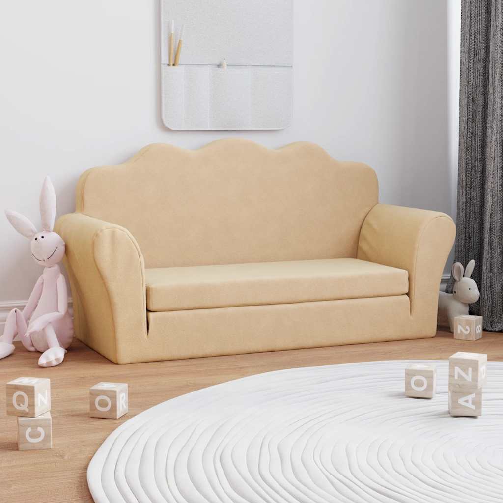 Kids Sleeper Sofa 2 Seater Cream Soft Plush