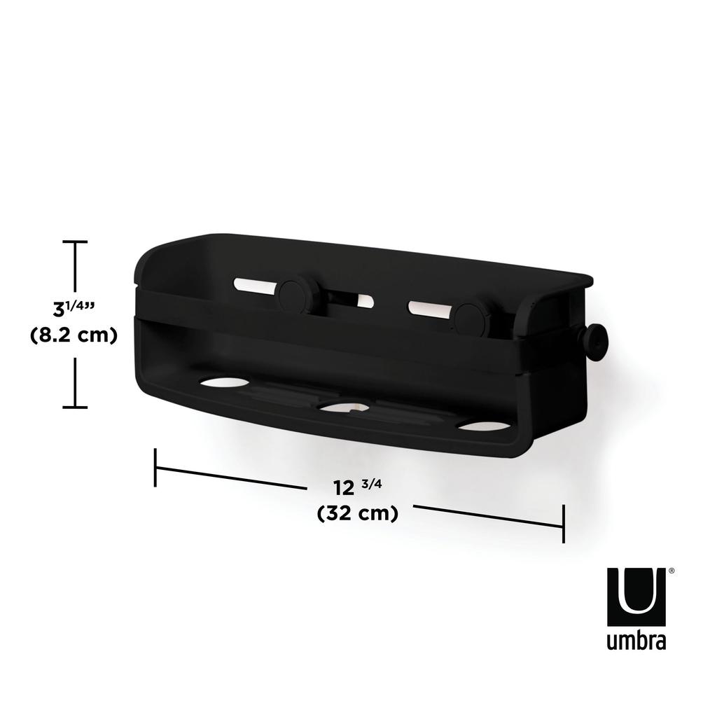 Umbra Bathroom Storage Flex Gellock Corner Bathroom Rack for and with Strong Suction Black Bin, Shampoo, Soap, Bottles, Sponges, Cups,