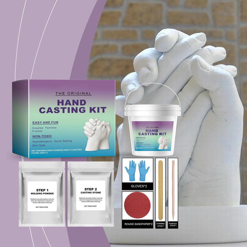 3D Hands Mold Casting Handprint & Footprint Diy Craft Set Romantic Sculpture Mould Clone Powder Set For Anniversary Keepsake