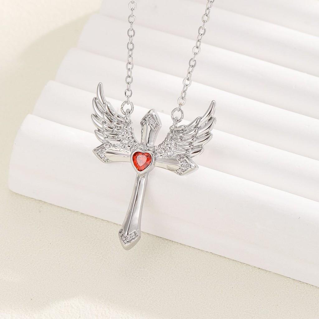 Wings Cross Angel Alloy Necklace Pendant Geometric Jewelry Fashion Gift Women