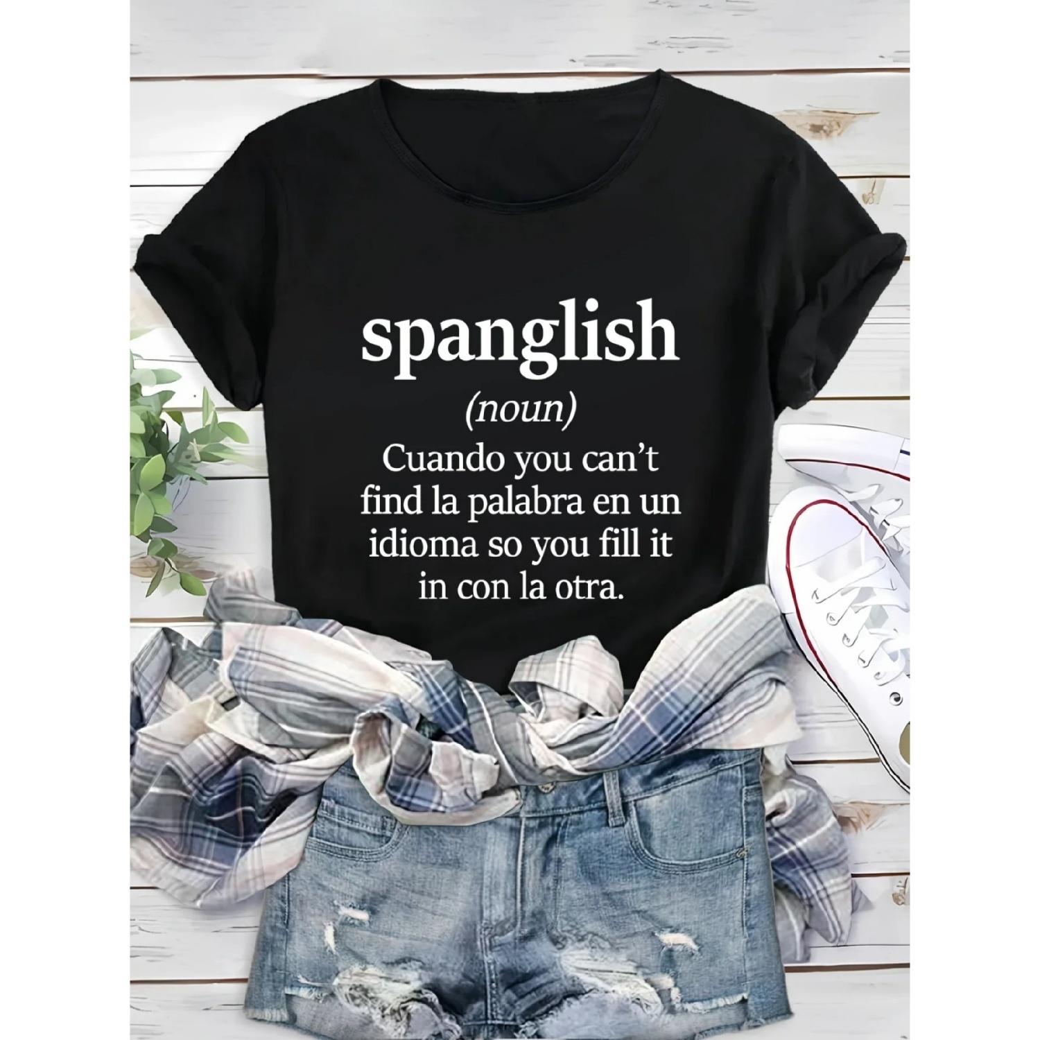 Шикарная футболка с графическим принтом на Spanglish для женщин, свободный крой, легкая летняя топ с модным круглым вырезом, удобная, дышащая S
