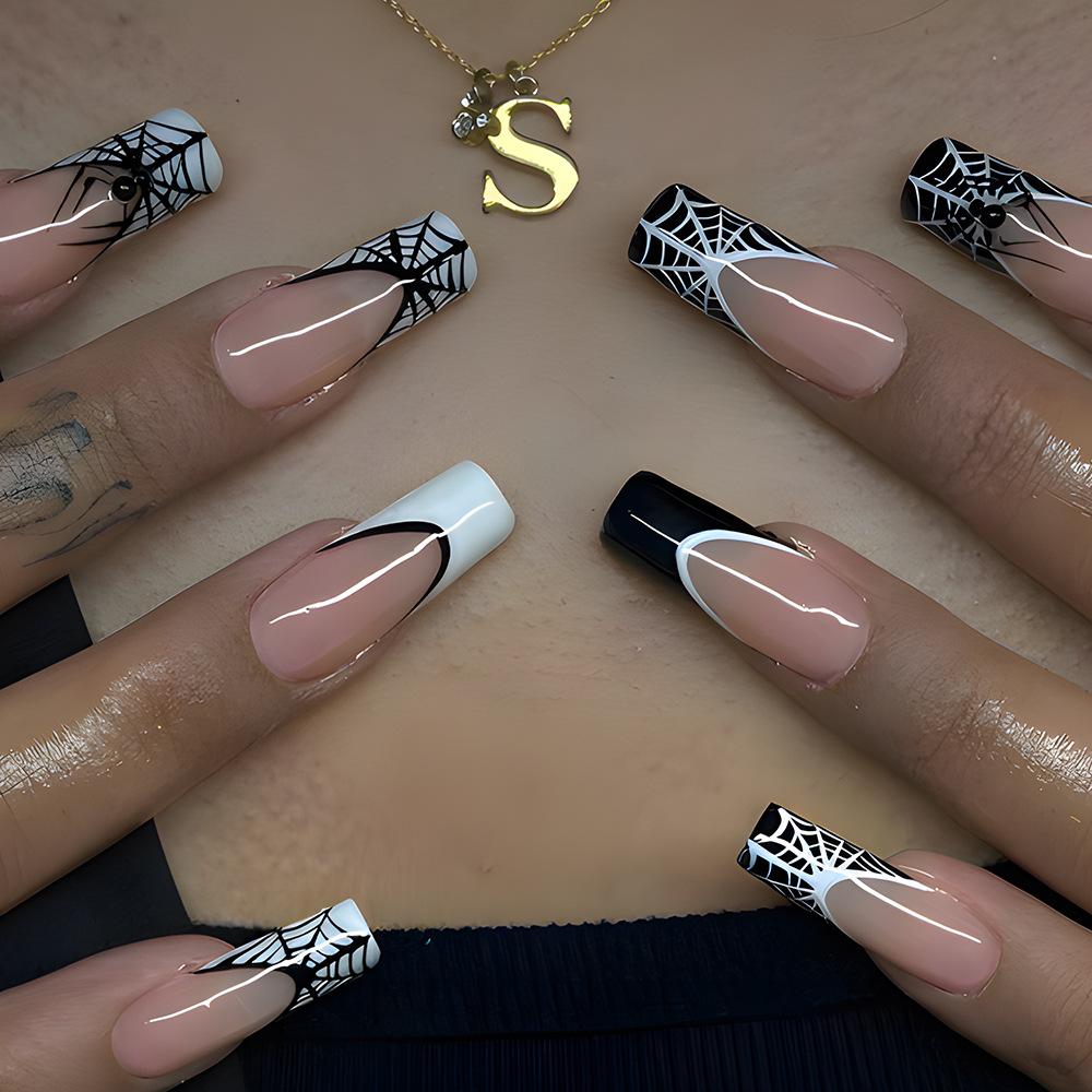 24Pcs Halloween Ballet False Nails with Jelly Blood Droplet Shading Design Coffin Press On Nails Mysterious Atmosphere Fake Nail