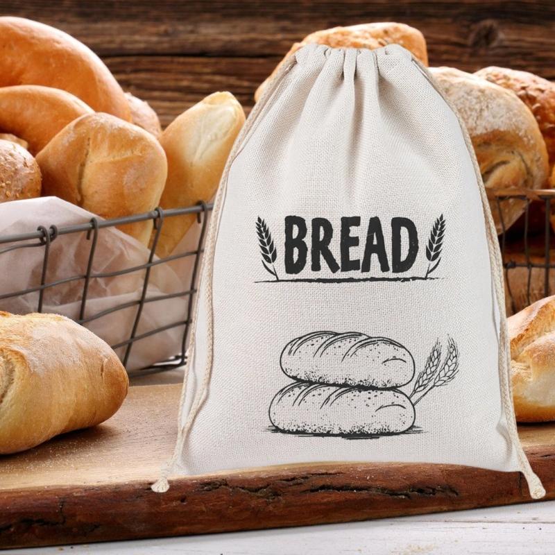  Convenient Linen Drawstring Bread Bag for Easy Storage Durable and Breathable Fabric Pouches Suitable for Bread Fruits