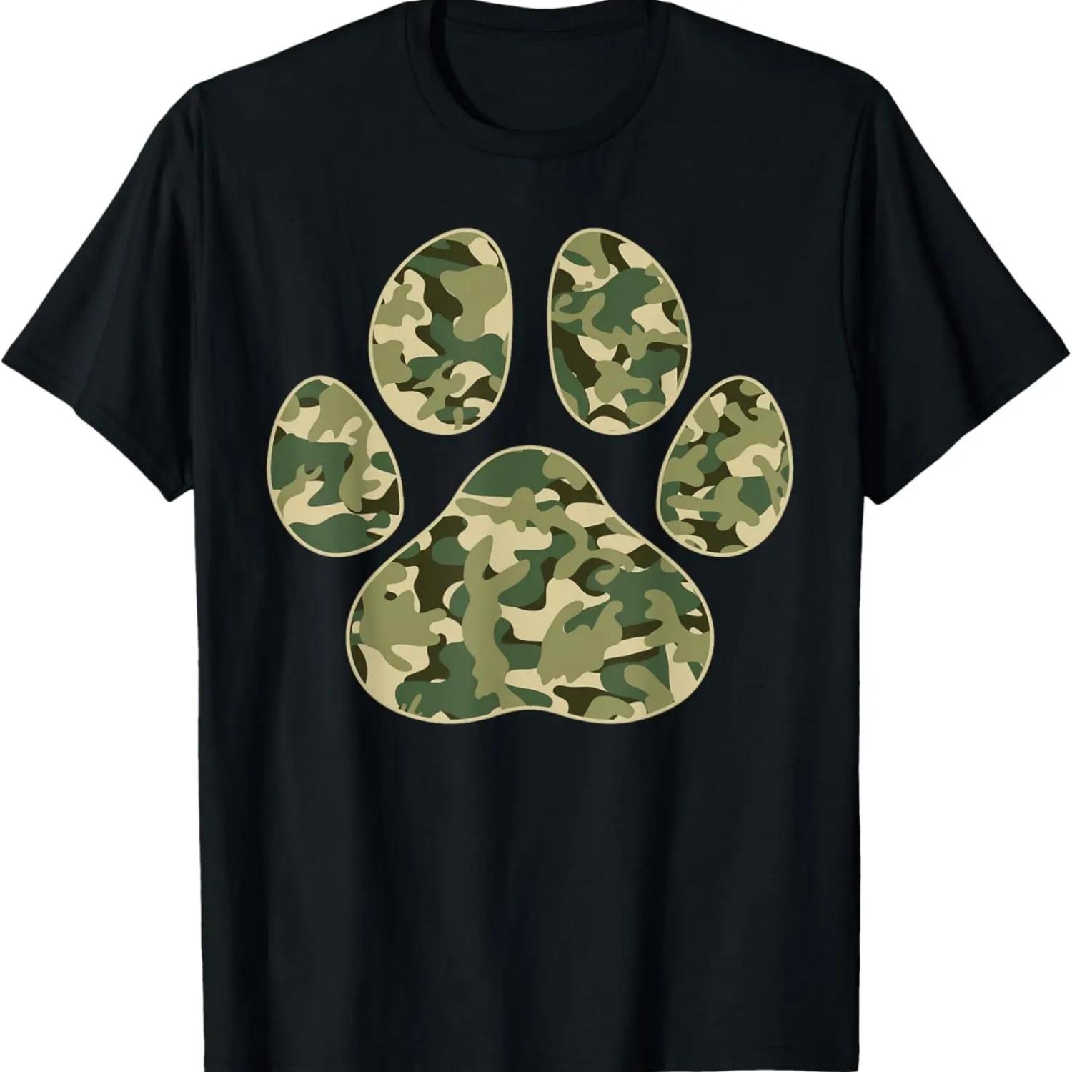 Cute Camo Paw Print Pet Owner Camouflage Paw Print Dog Lover T-Shirt S