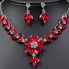 3pcs Fashionable Women's Jewelry Set with Crystal Contrasting Flower Necklace Earrings and Evening Dress Accessories
