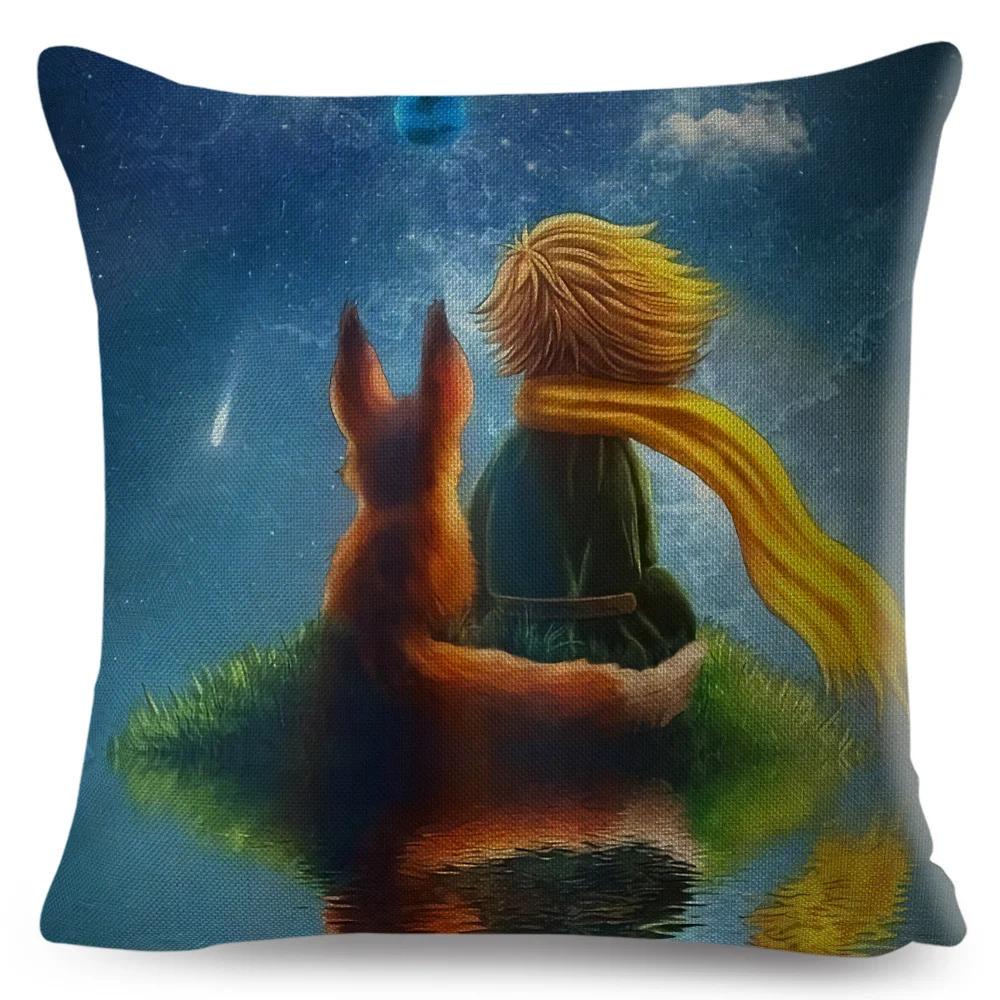 Little Prince Pillow Case Decor Cartoon France Anime Print Cushion Cover for Sofa Home Children Room Linen Throw Pillowcase