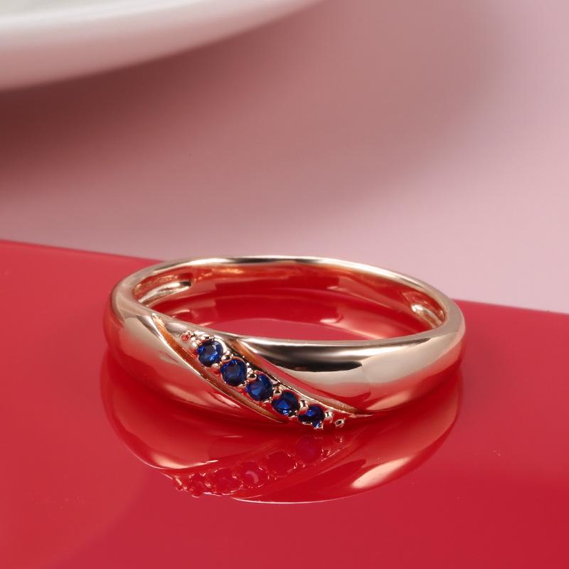 European & American Fashion: Copper Zircon Ring with Minimalist Diagonal Sapphire Design