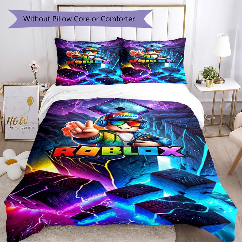 Roblox Bedding Set Breathable Duvet Cover with Pillowcases Decorative Bed Linen for Bedroom Home Decoration Birthday Gift